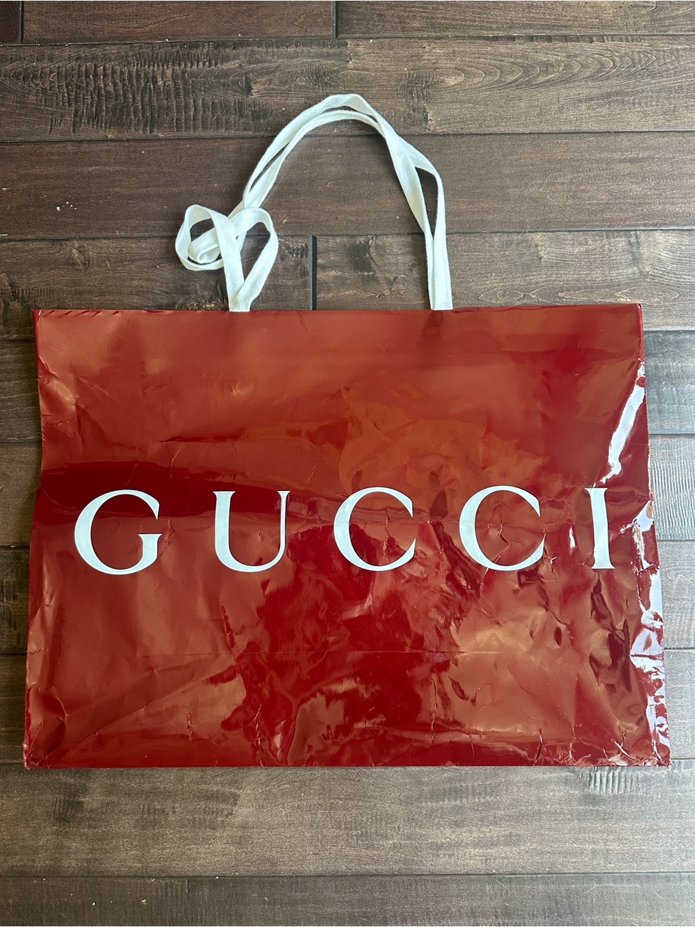Gucci Red Glossy Logo Shopping Bag with White Handles